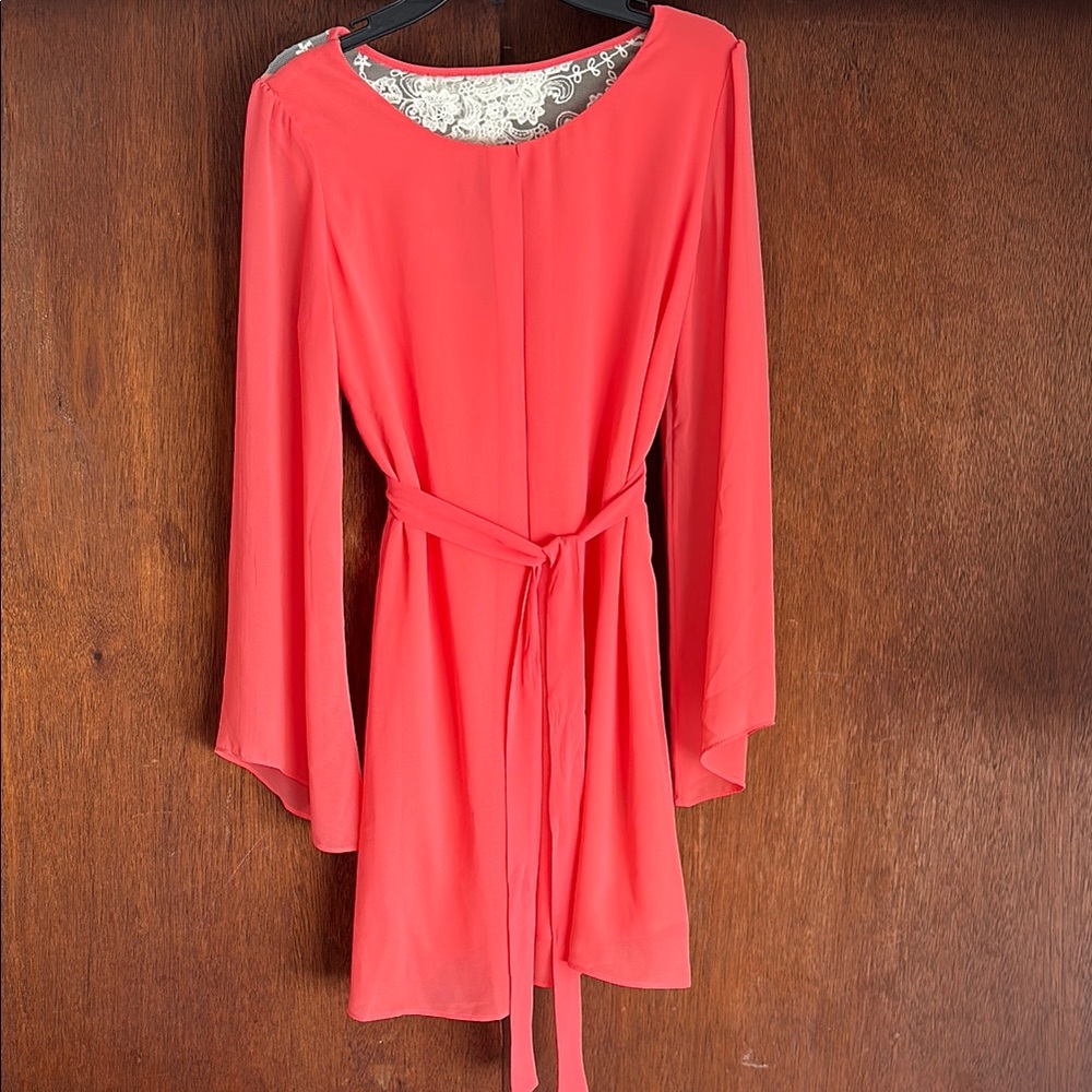 Chic Coral Long Sleeve Dress